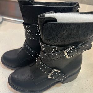 Avenue Black Grunge Boots with metallic beading